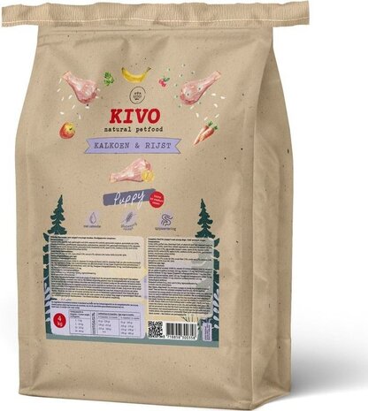 Kivo KIVO DOG KOUDGEPERST KALKOEN & RIJST PUPPY GLUTENVRIJ 4 KG