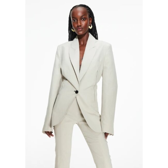 Hourglass linen-blend blazer in dusty foam