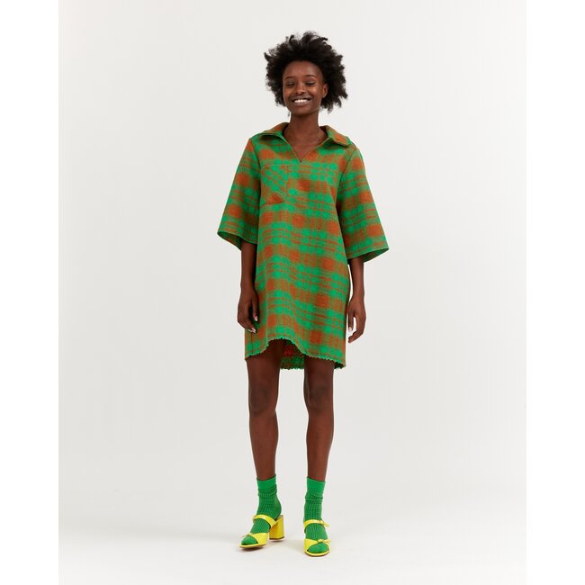 Sea me Happy Raffa Dress Mini Boiled Wool Plaid Green