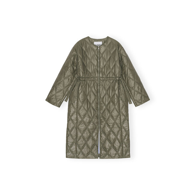 GANNI Shiny Quilt Long Coat