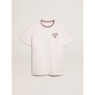 Golden Goose Golden Goose White cotton T-shirt with hand embroidery