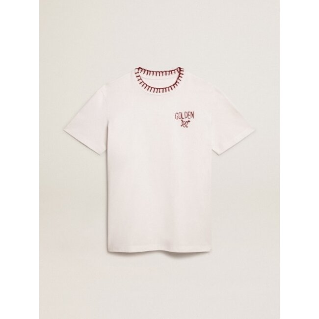 Golden Goose White cotton T-shirt with hand embroidery