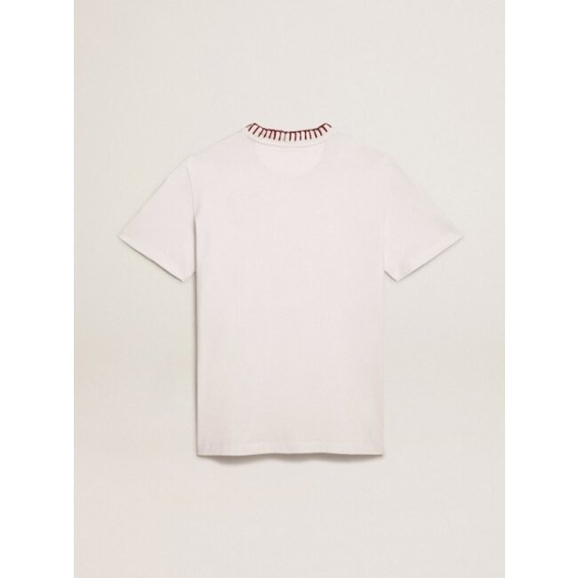 Golden Goose White cotton T-shirt with hand embroidery