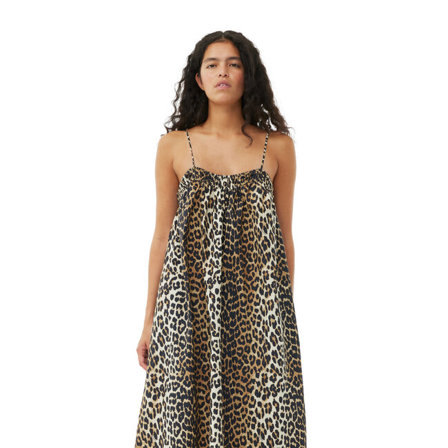 GANNI Printed Cotton Midi Strap Dress