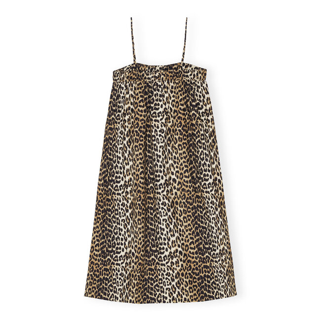 GANNI Printed Cotton Midi Strap Dress
