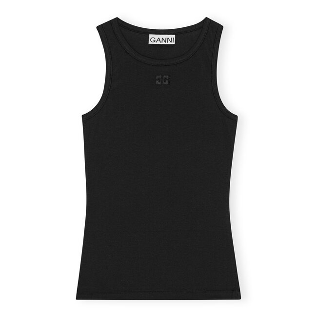 GANNI Soft Cotton Rib Tank Black