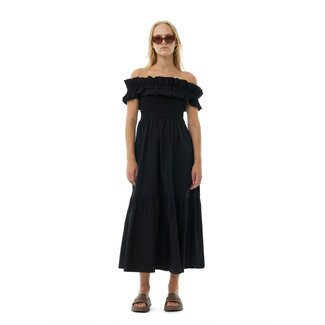 GANNI GANNI Cotton Poplin Long Smock Dress Black