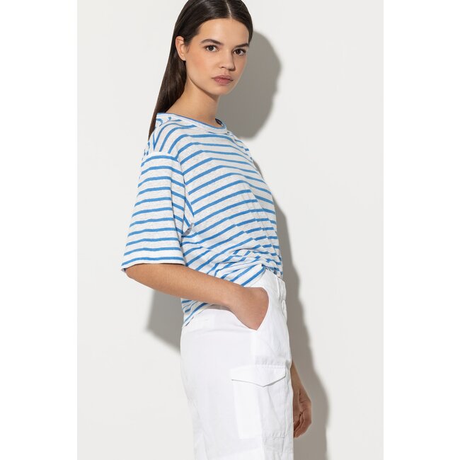 Luisa Cerano Shirt met blauwe streep korte mouw