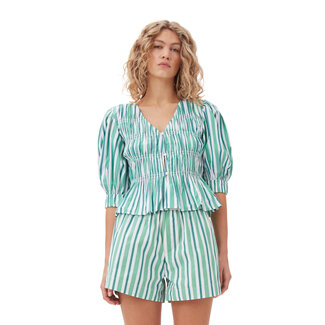 GANNI GANNI Stripe Cotton V-neck Fitted Blouse