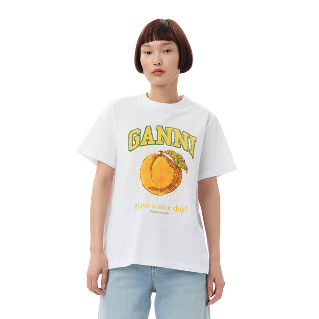 GANNI Relax peach t-shirt in white