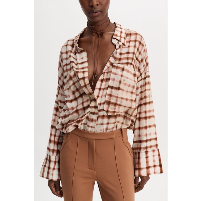 Dorothee Schumacher Checked statement blouse brown and rose