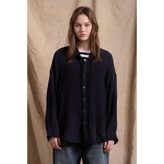 DENIMIST Button front blouse navy crinkle