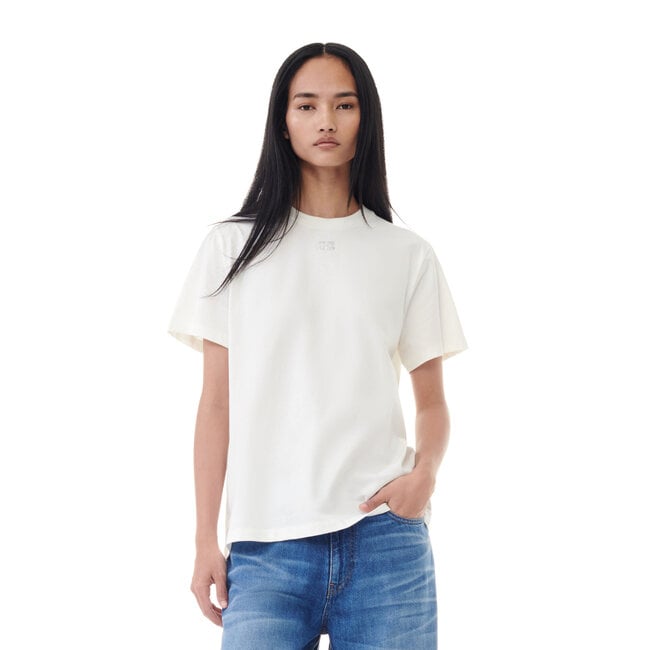 GANNI Basic Jersey Rhinestone Relaxed T-shirt Egret