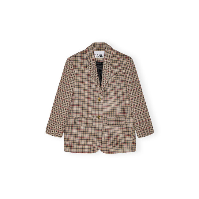 GANNI Check Wool Mix Boxy Blazer