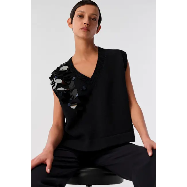 Liviana Conti Trui korte mouw v-hals stenen