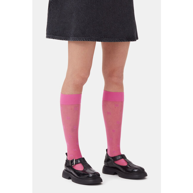 GANNI Butterfly Lace Socks Shocking Pink