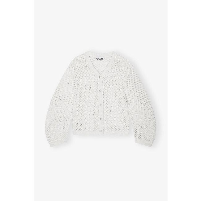 GANNI Rhinestone Cotton cardigan egret