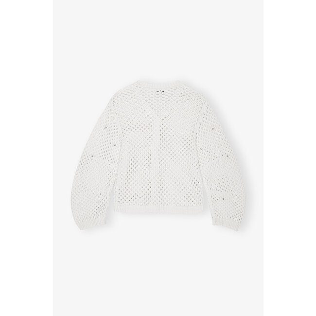 GANNI Rhinestone Cotton cardigan egret