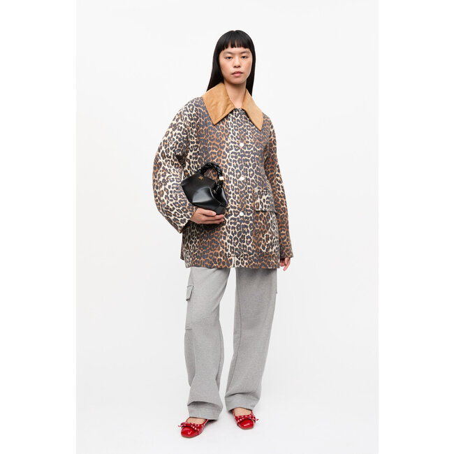 GANNI Printed Canvas Midi Jacket Almond Milk