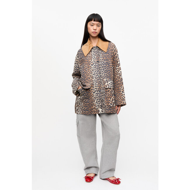 GANNI Printed Canvas Midi Jacket Almond Milk