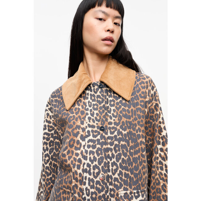 GANNI Printed Canvas Midi Jacket Almond Milk