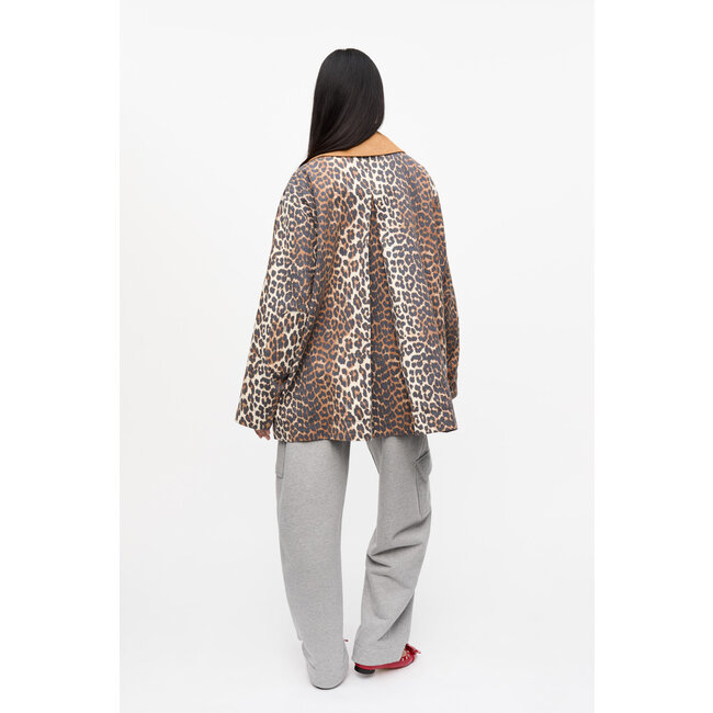 GANNI Printed Canvas Midi Jacket Almond Milk