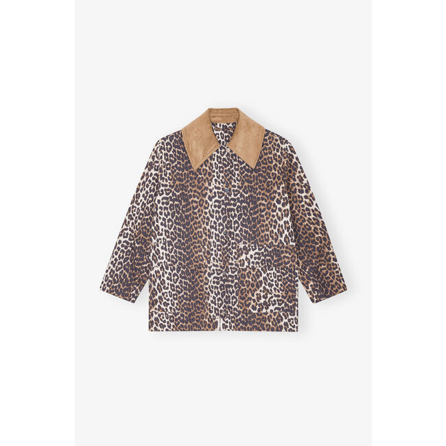 GANNI Printed Canvas Midi Jacket Almond Milk