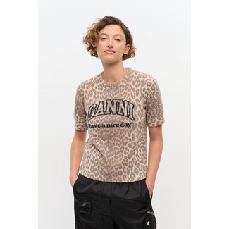 GANNI GANNI Graphic Wool Mix Printed Leopard T-shirt