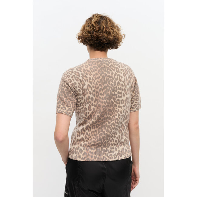 GANNI Graphic Wool Mix Printed Leopard T-shirt