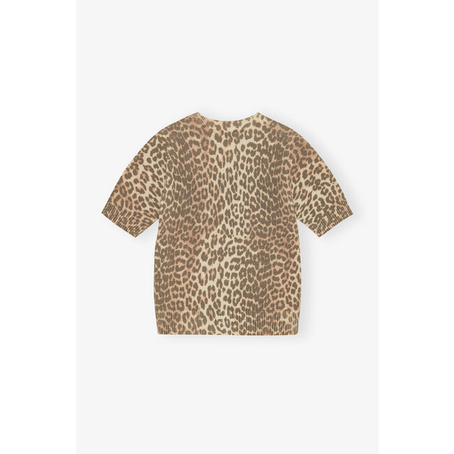GANNI Graphic Wool Mix Printed Leopard T-shirt