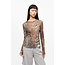 GANNI Printed Marl Mesh Long Sleeve Top