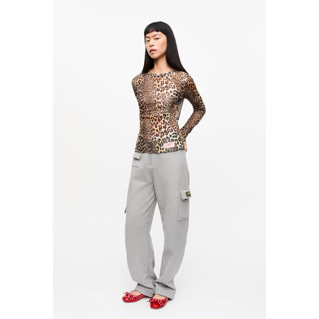 GANNI Printed Marl Mesh Long Sleeve Top