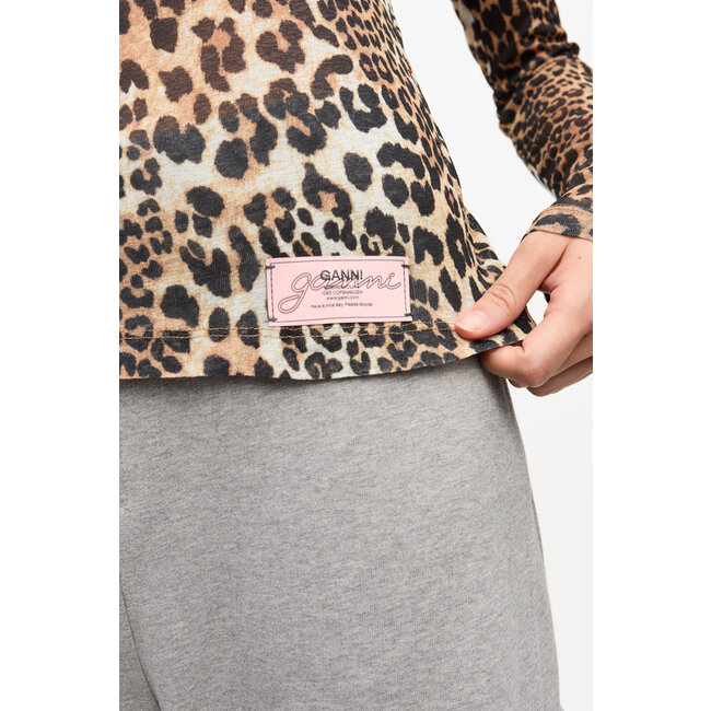 GANNI Printed Marl Mesh Long Sleeve Top