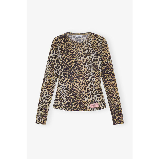 GANNI Printed Marl Mesh Long Sleeve Top