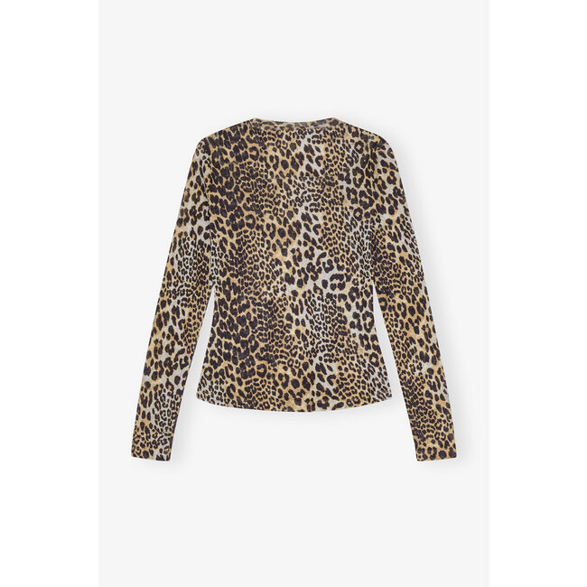 GANNI Printed Marl Mesh Long Sleeve Top