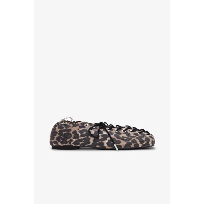 GANNI Leopard Printed Denim Lace-Up Ballerinas