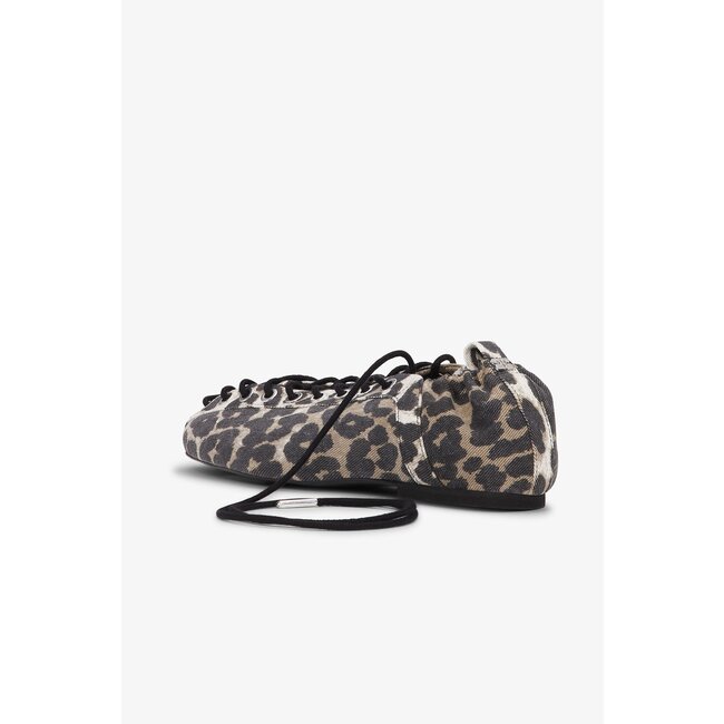 GANNI Leopard Printed Denim Lace-Up Ballerinas