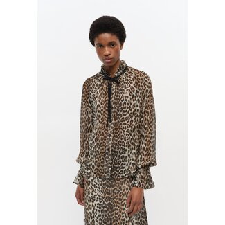 GANNI GANNI Printed Viscose Chiffon Tie String Blouse