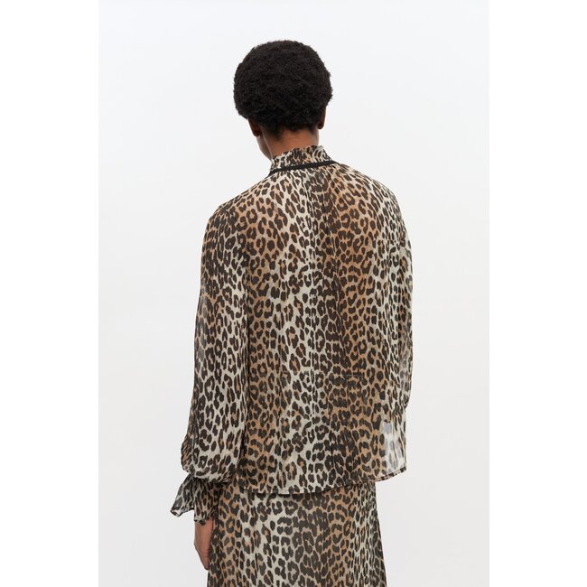 GANNI Printed Viscose Chiffon Tie String Blouse