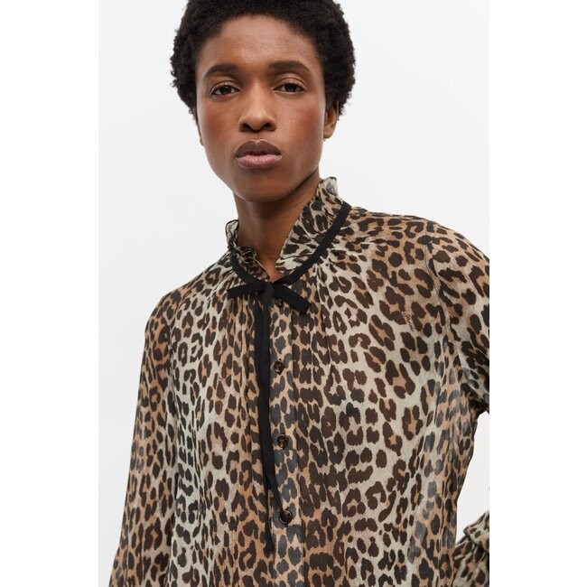 GANNI Printed Viscose Chiffon Tie String Blouse