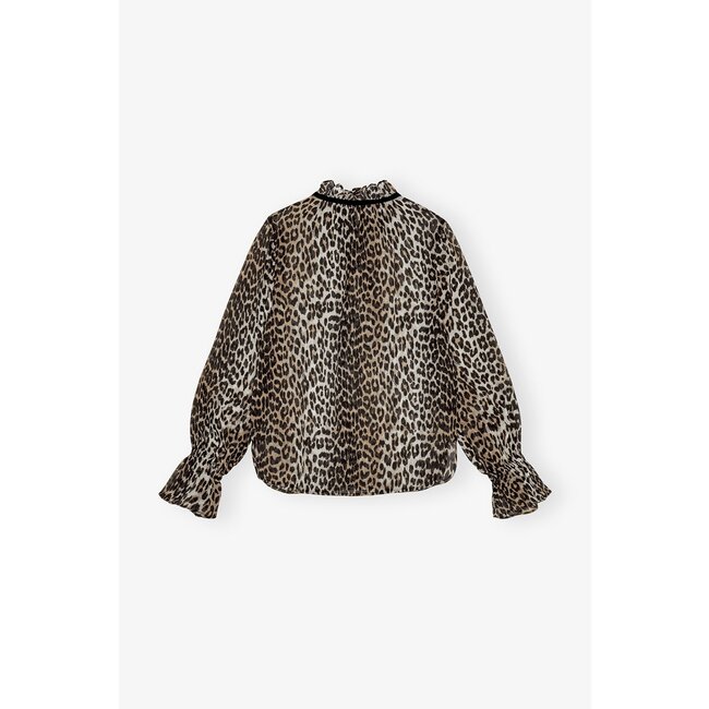 GANNI Printed Viscose Chiffon Tie String Blouse