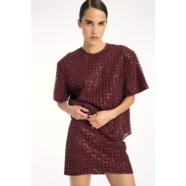ROTATE Beaded Oversized Top Bordeaux