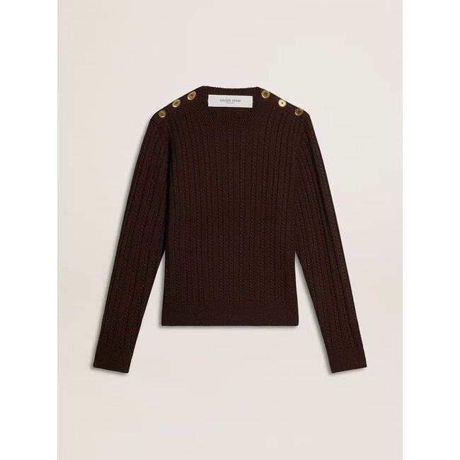 Golden Goose Ofra regular knit crewneck shoulder button wool cable