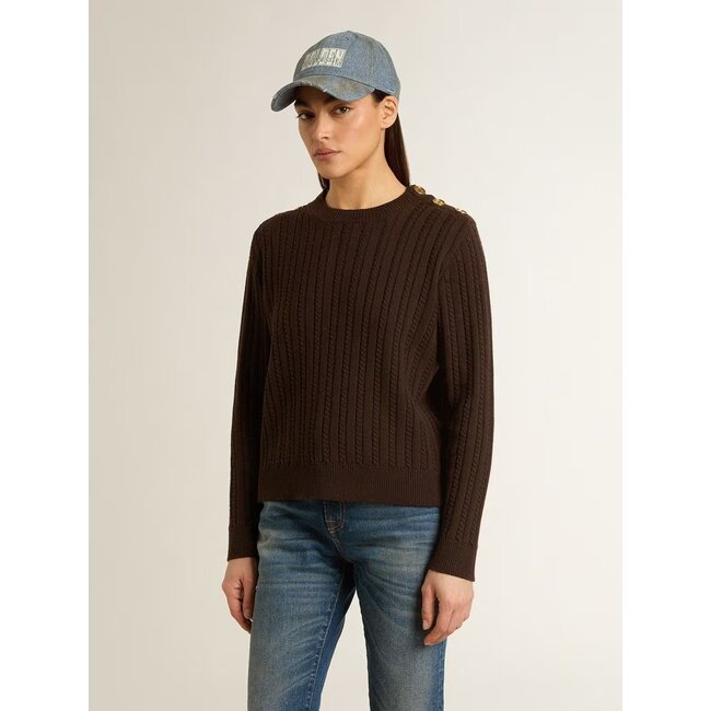 Golden Goose Ofra regular knit crewneck shoulder button wool cable