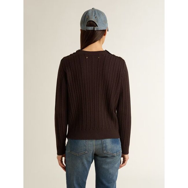 Golden Goose Ofra regular knit crewneck shoulder button wool cable