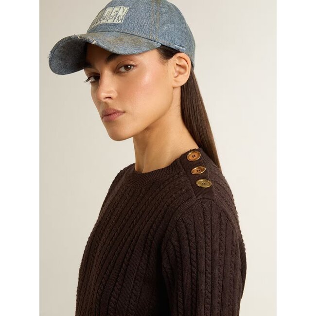 Golden Goose Ofra regular knit crewneck shoulder button wool cable