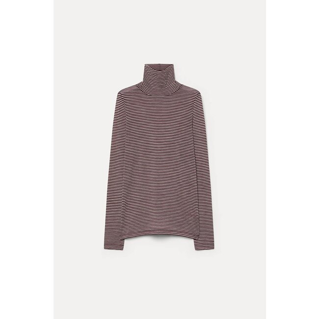 POMANDÈRE Striped pure wool jersey turtleneck in plum