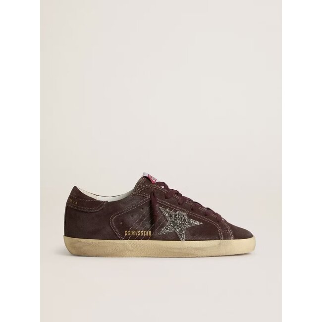 Golden Goose Super-Star in brown suede with silver glitter star