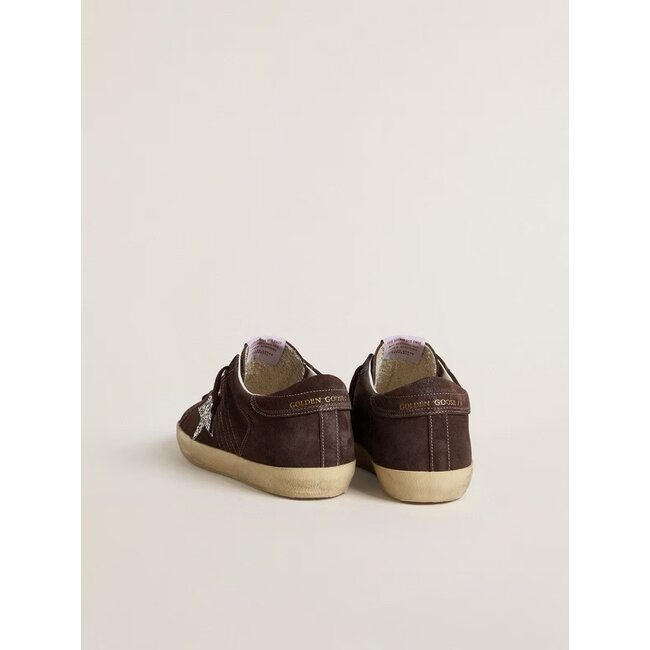 Golden Goose Super-Star in brown suede with silver glitter star