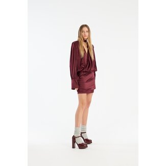 Rotate Rotate LS Silkv-neck Dress burgundy